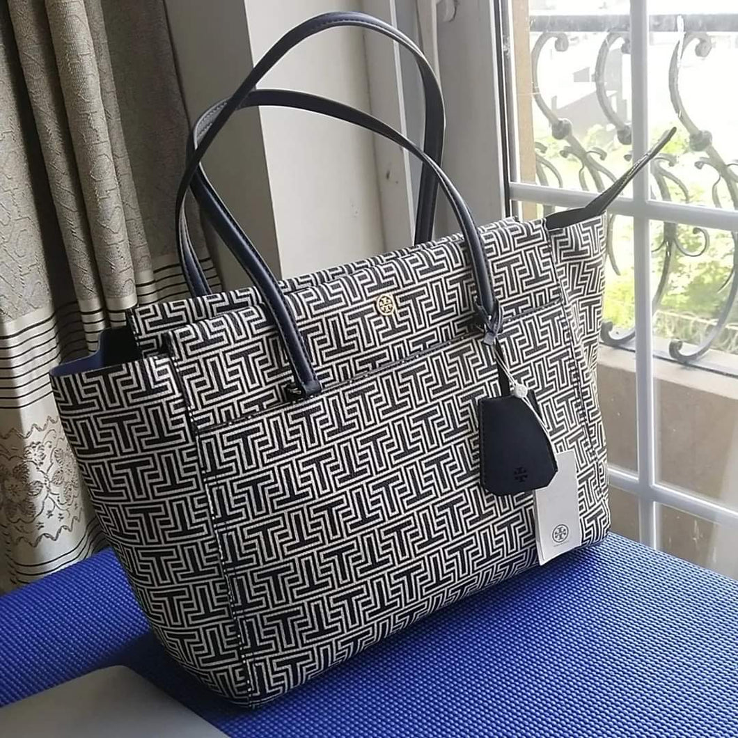 TORY BURCH T logo allover zip top Tote