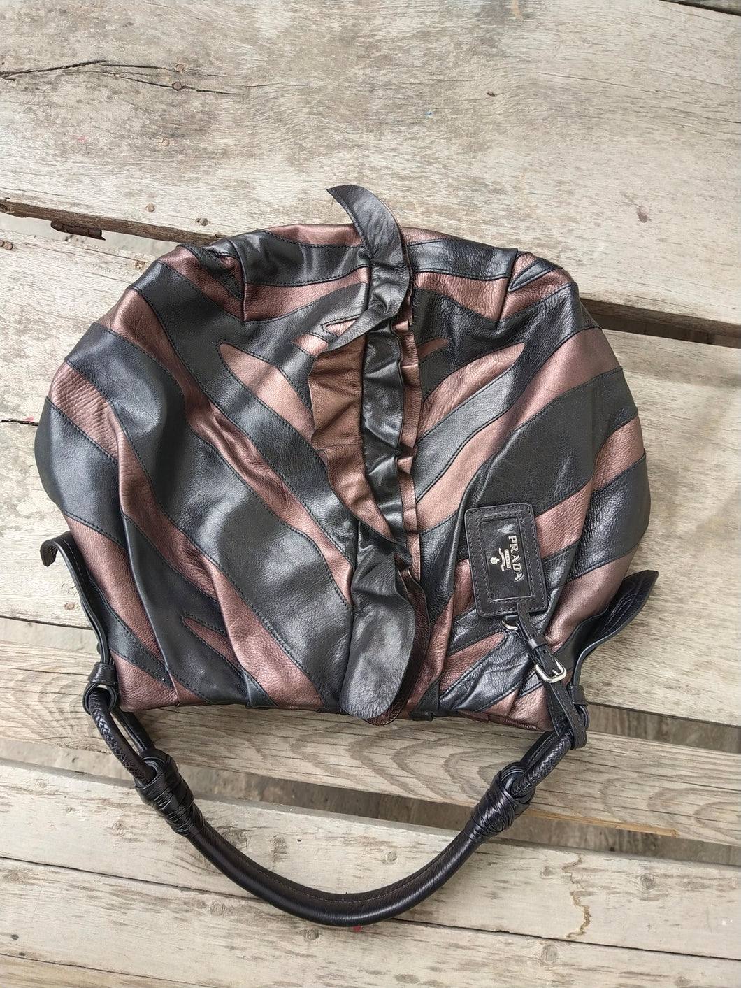 Prada Black & Purple Striped Leather Hobo