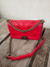 Load image into Gallery viewer, Chanel Boy dark green nubuck leather flap shoulder bag RED
