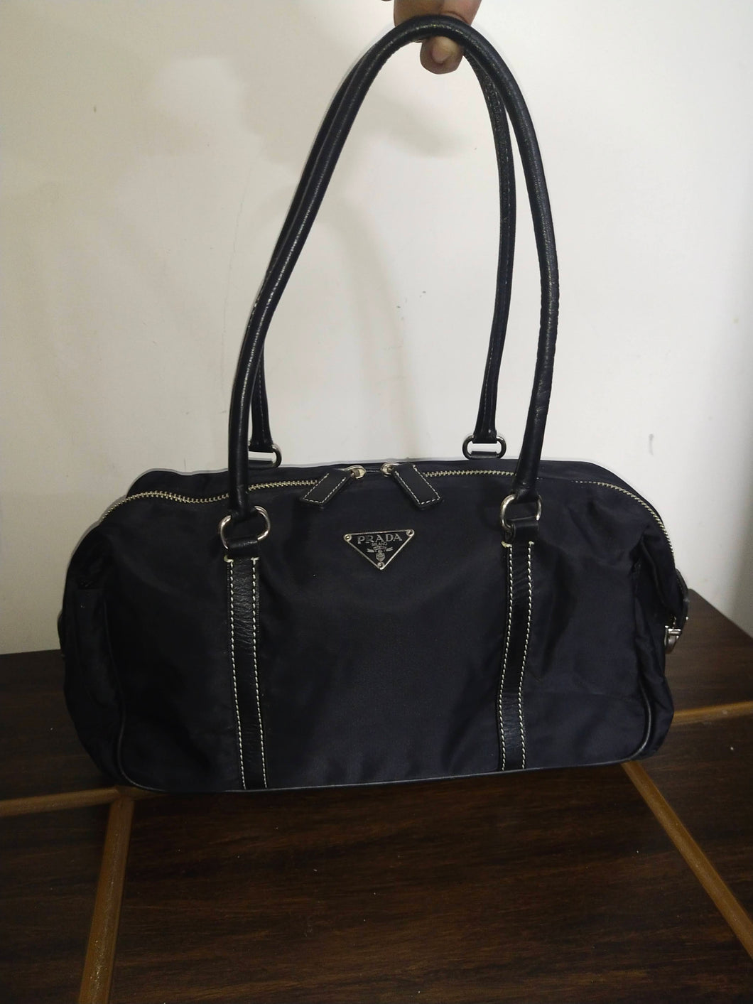 Prada Nylon Leather with side buckles Shoulder Bag